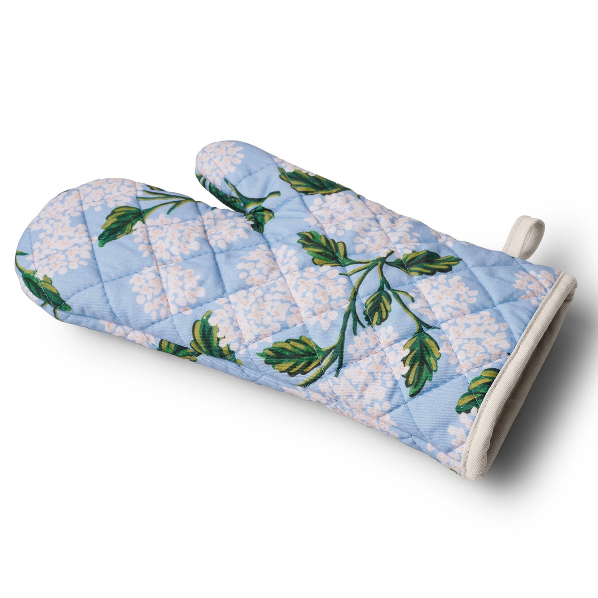 Oven mitt with floral pattern on a white background