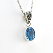 Alternate View Silver Blue Topaz 7x9mm Oval Bali Bail Necklace