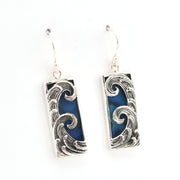 Alternate View Blue Abalone Rectangle Wave Earrings
