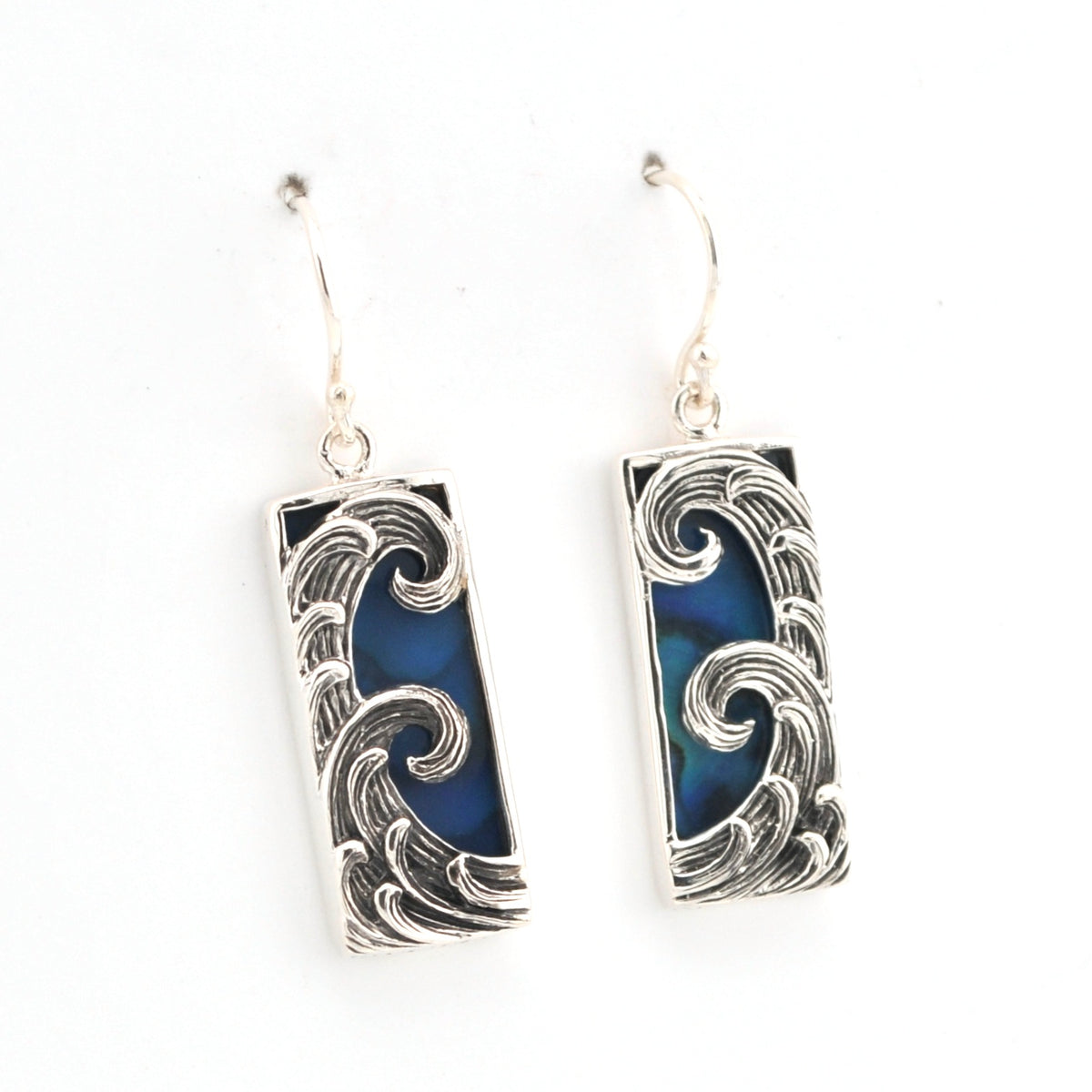 Alternate View Blue Abalone Rectangle Wave Earrings