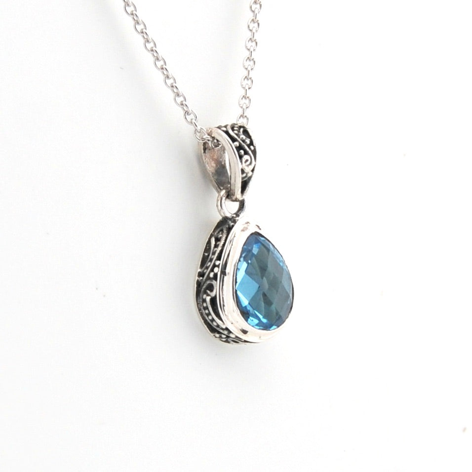 Alternate View Blue Topaz 7x10mm Tear Bali Necklace