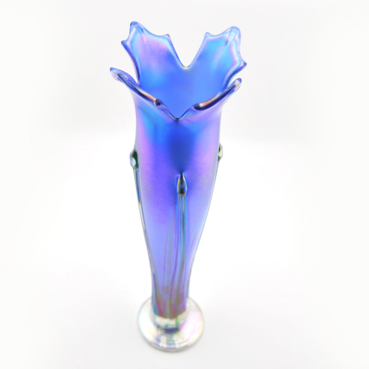 Iridescent glass vase on a white background