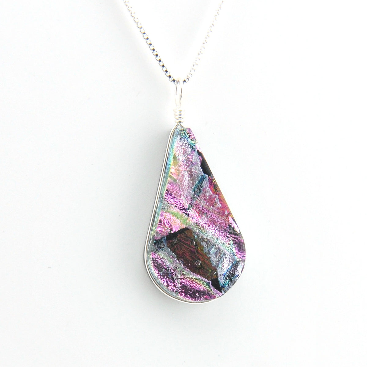 Alternate View Dichroic Glass Pink Teardrop Pendant