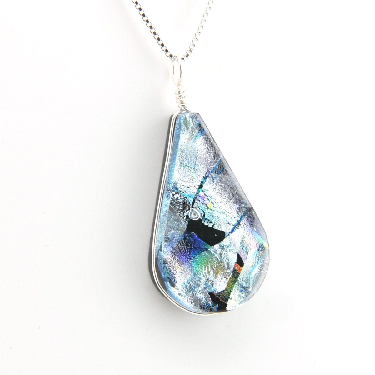 Alternate View Dichroic Glass Silver Teardrop Pendant