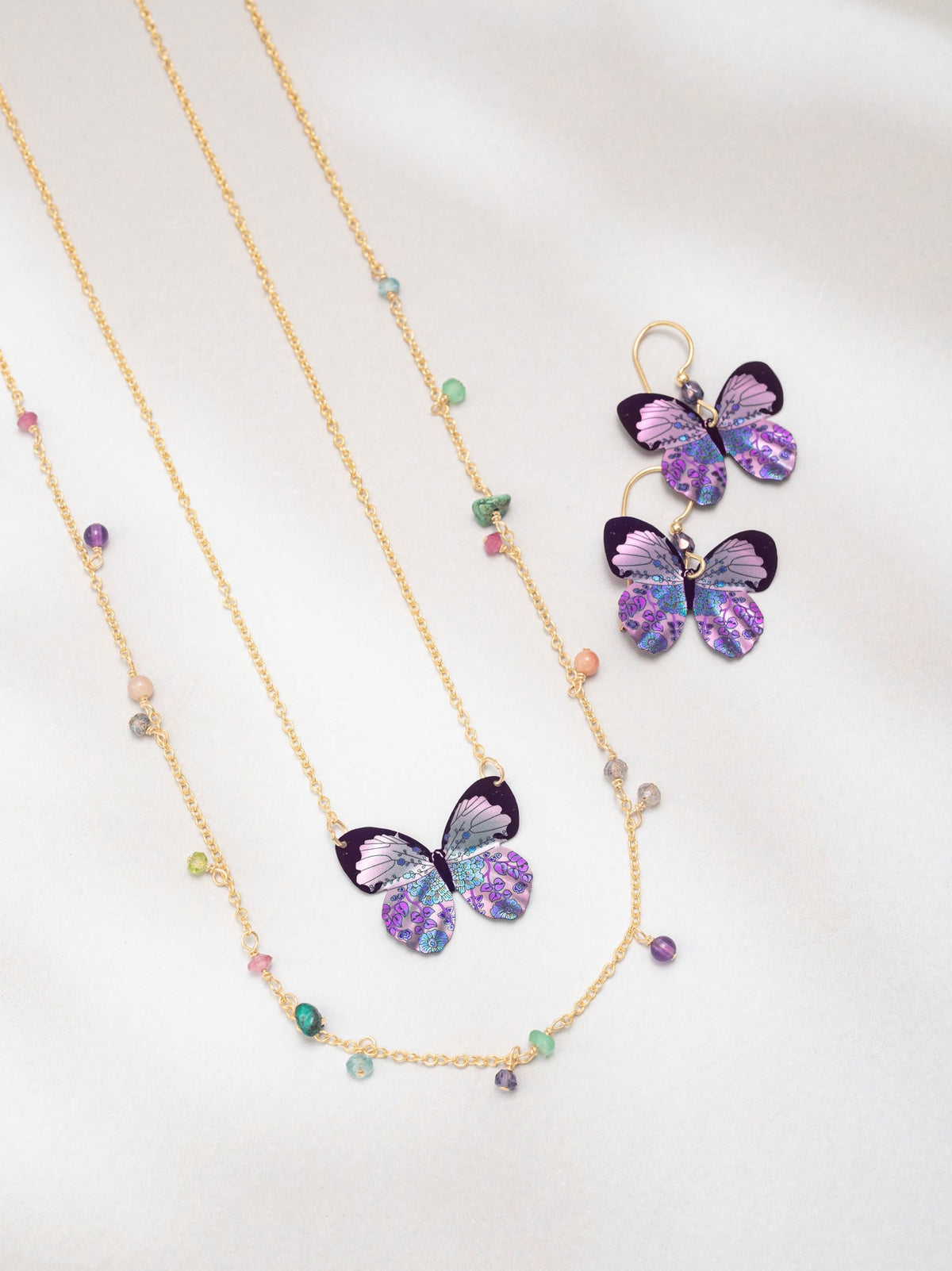 Alternate View Radiant Purple Blooming Butterfly Necklace