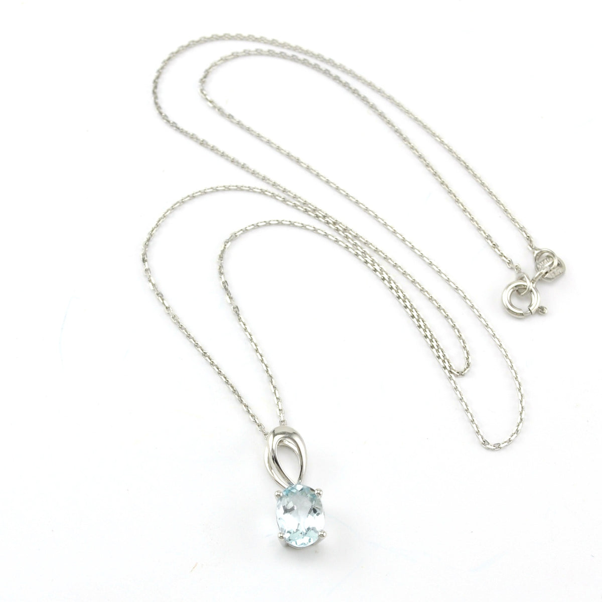 Alternate Viwe Silver Aquamarine .8ct Oval Necklace
