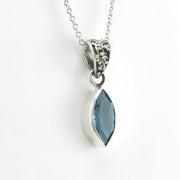 Alternate View Silver Blue Topaz 6x12mm Marquise Bali Necklace