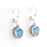 Alternate View Silver Blue Topaz 7x9mm Pear Bali Dangle Earrings