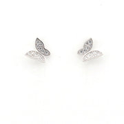 Silver butterfly-shaped earrings on a white background
