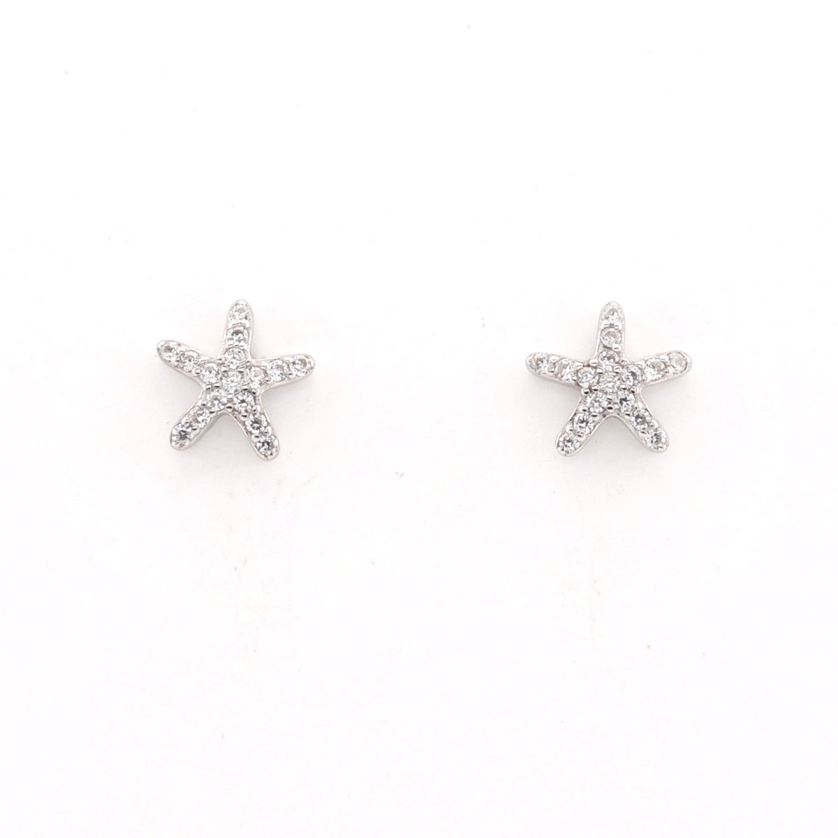 Starfish silver earrings on a white background