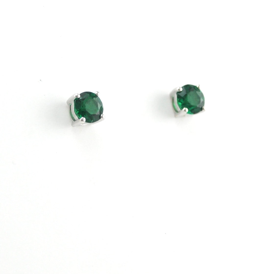 Alternate View Silver Created Emerald 1.1ct 5mm Round Post Earrings