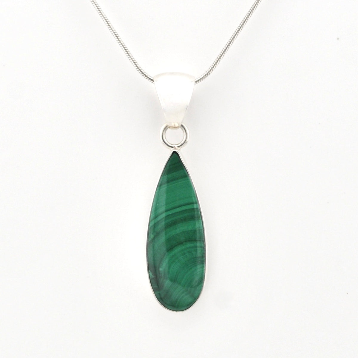 Alternate View Silver Malachite Long Tear Pendant