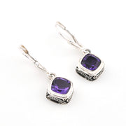 Amethyst 7mm Offset Square Bali Dangle Earrings