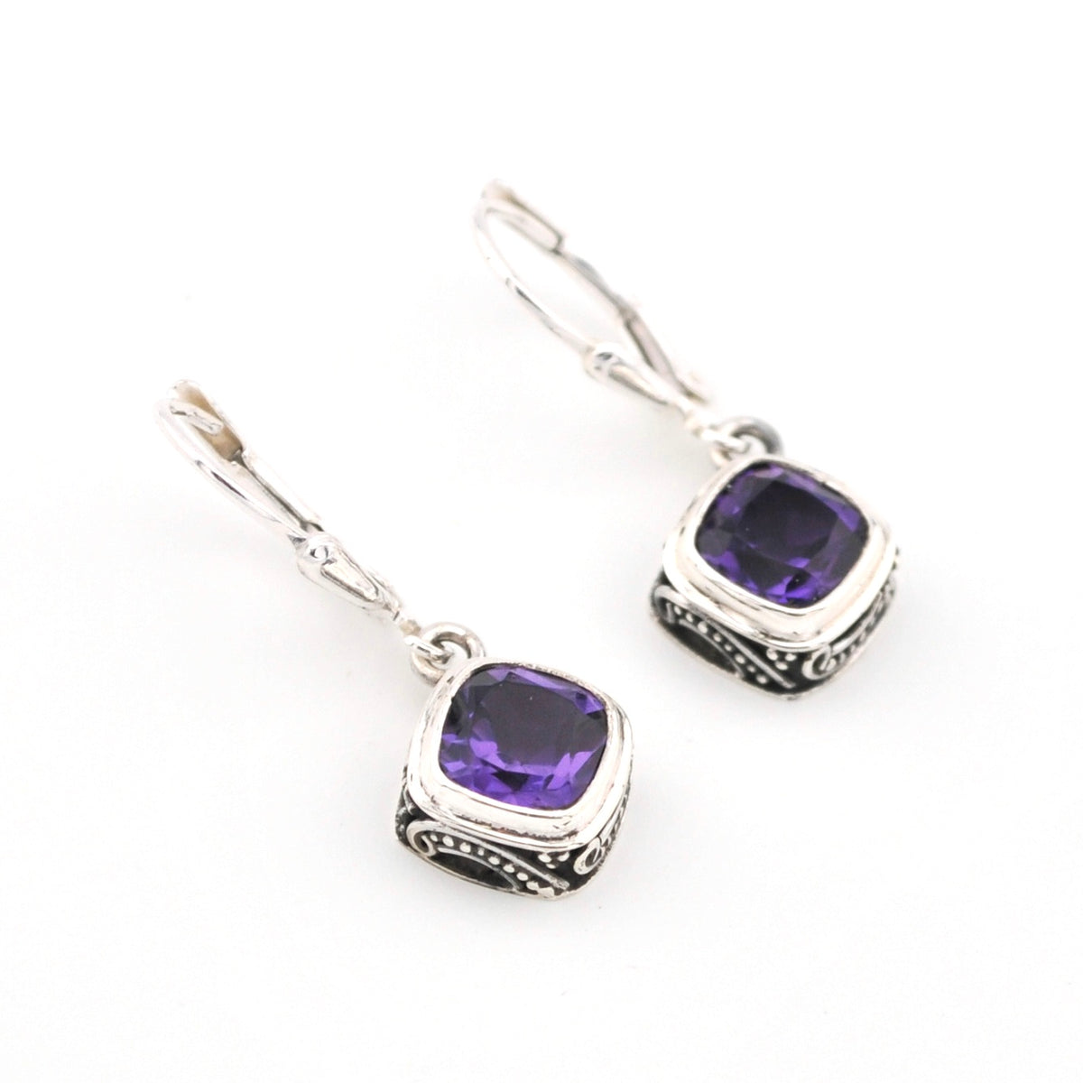 Amethyst 7mm Offset Square Bali Dangle Earrings