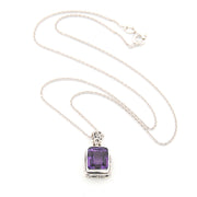 Necklace with a purple gemstone pendant on a white background
