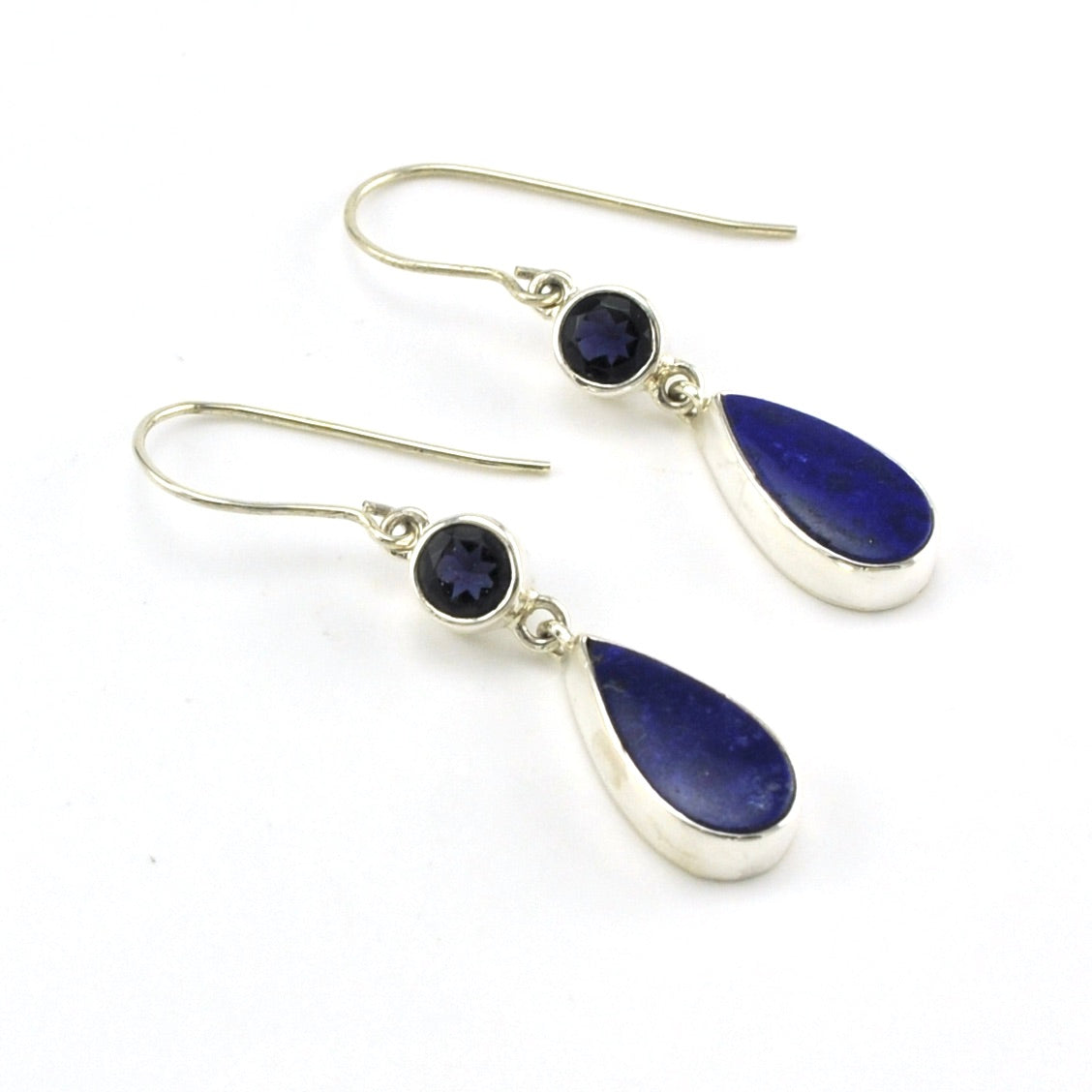 Sterling Silver Iolite Lapis Dangle Earrings