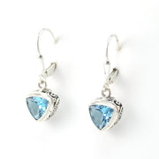 Side View ilver Blue Topaz 7mm Trillion Bali Dangle Earrings