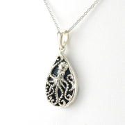 Side View Sterling Silver Blue Abalone Tear Octopus Necklace