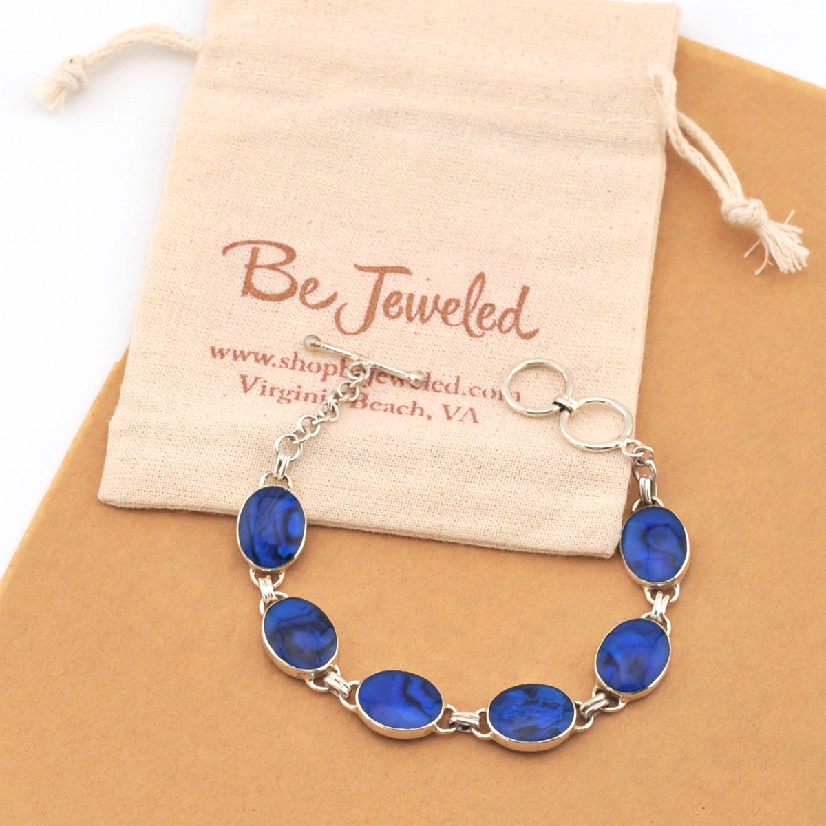 Blue Abalone Oval Toggle Bracelet with Pouch