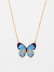 Blue Radiance Blooming Butterfly Necklace