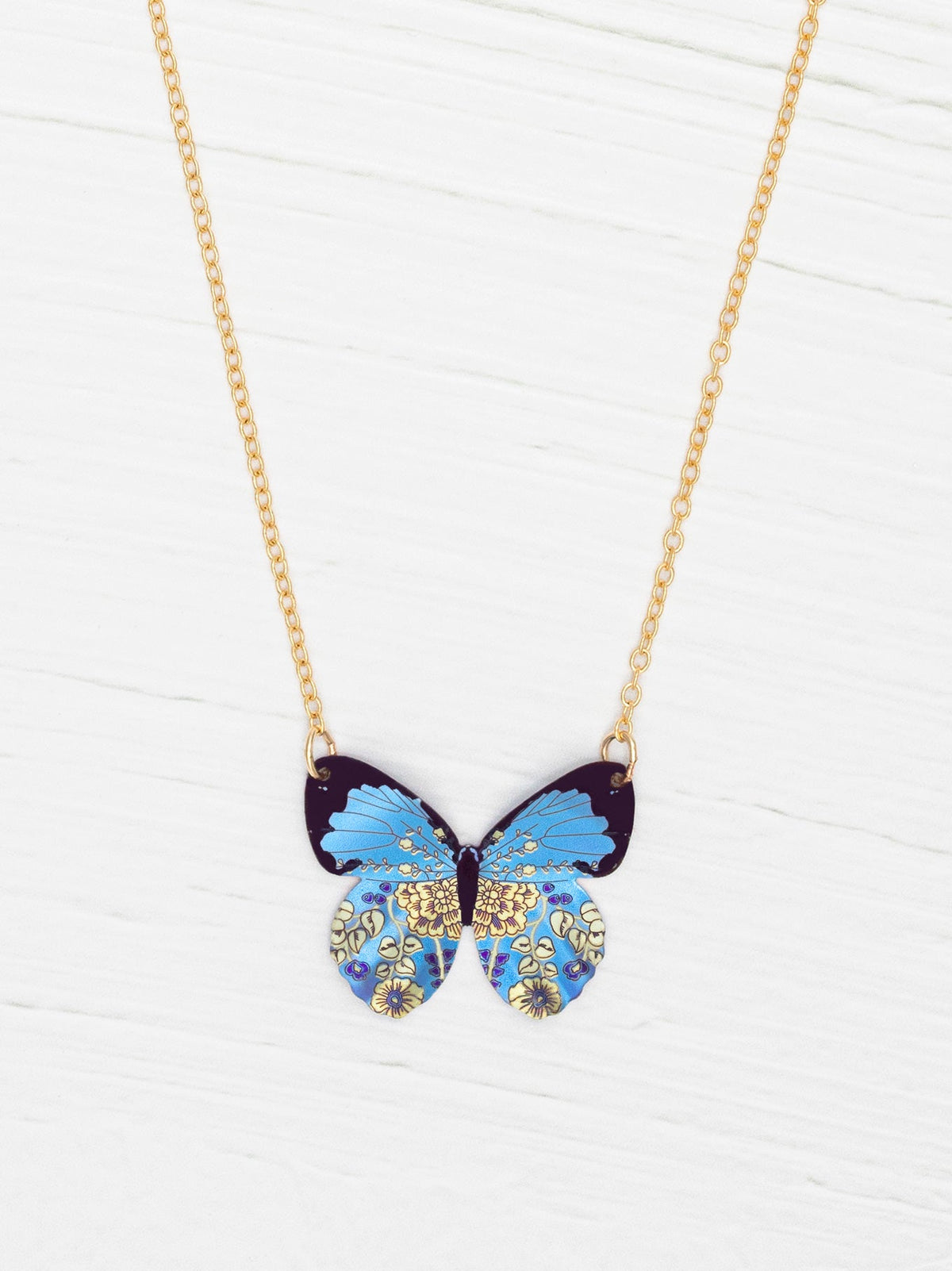 Blue Radiance Blooming Butterfly Necklace