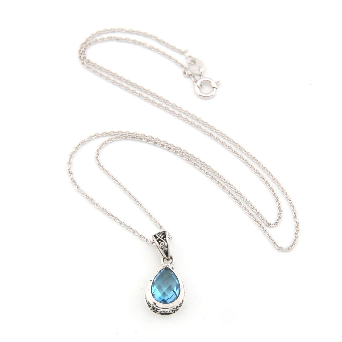 Blue Topaz 7x10mm Tear Bali Necklace