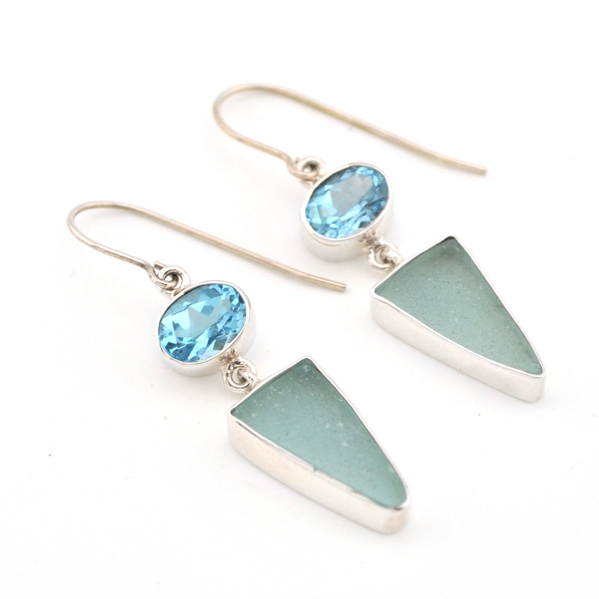 Blue Topaz Aqua Sea Glass Dangle Earrings