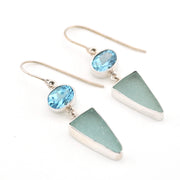 Blue Topaz Aqua Sea Glass Dangle Earrings