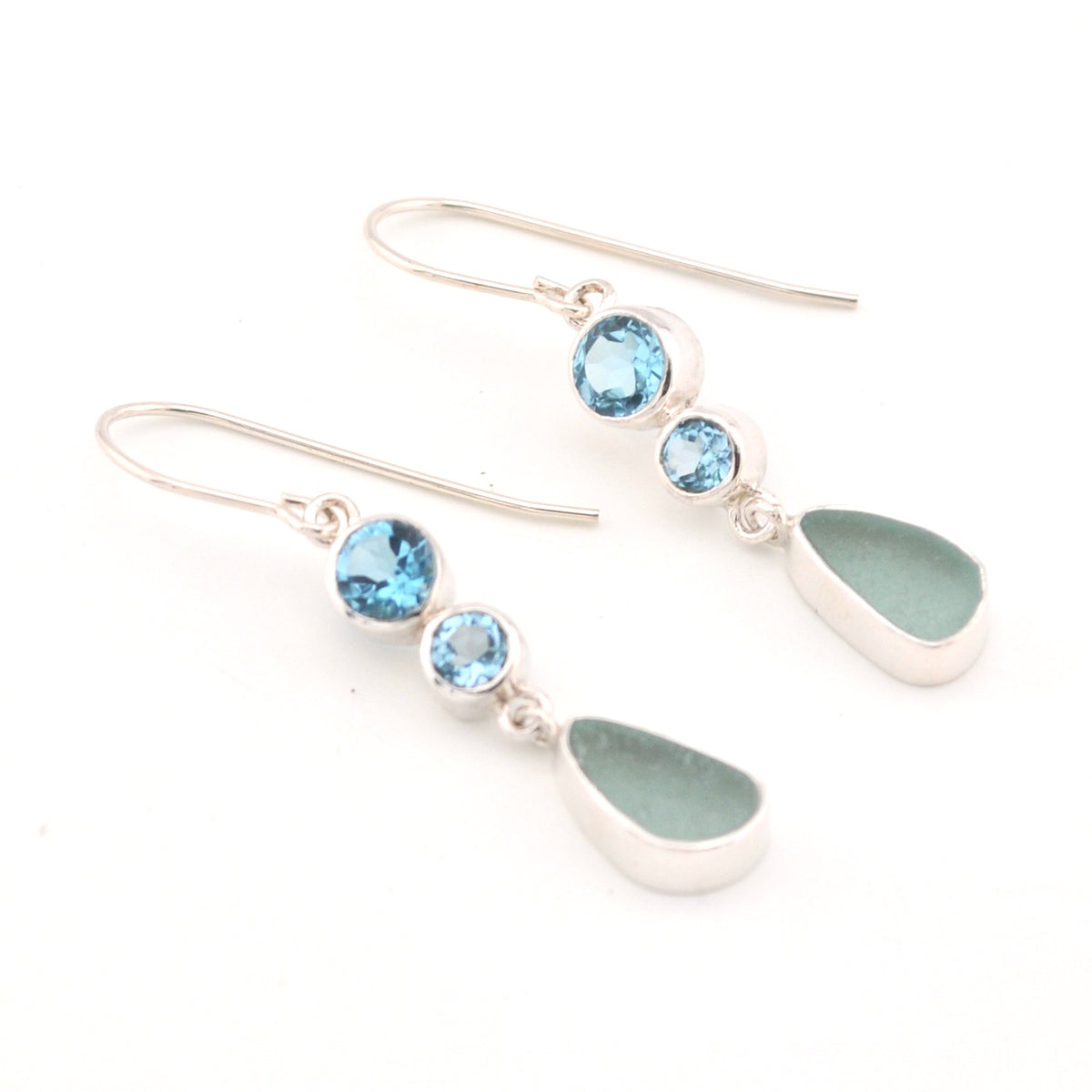 Blue Topaz Aqua Sea Glass Earrings