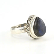 Side View Sterling Silver Labradorite 8x11mm Tear Bali Ring