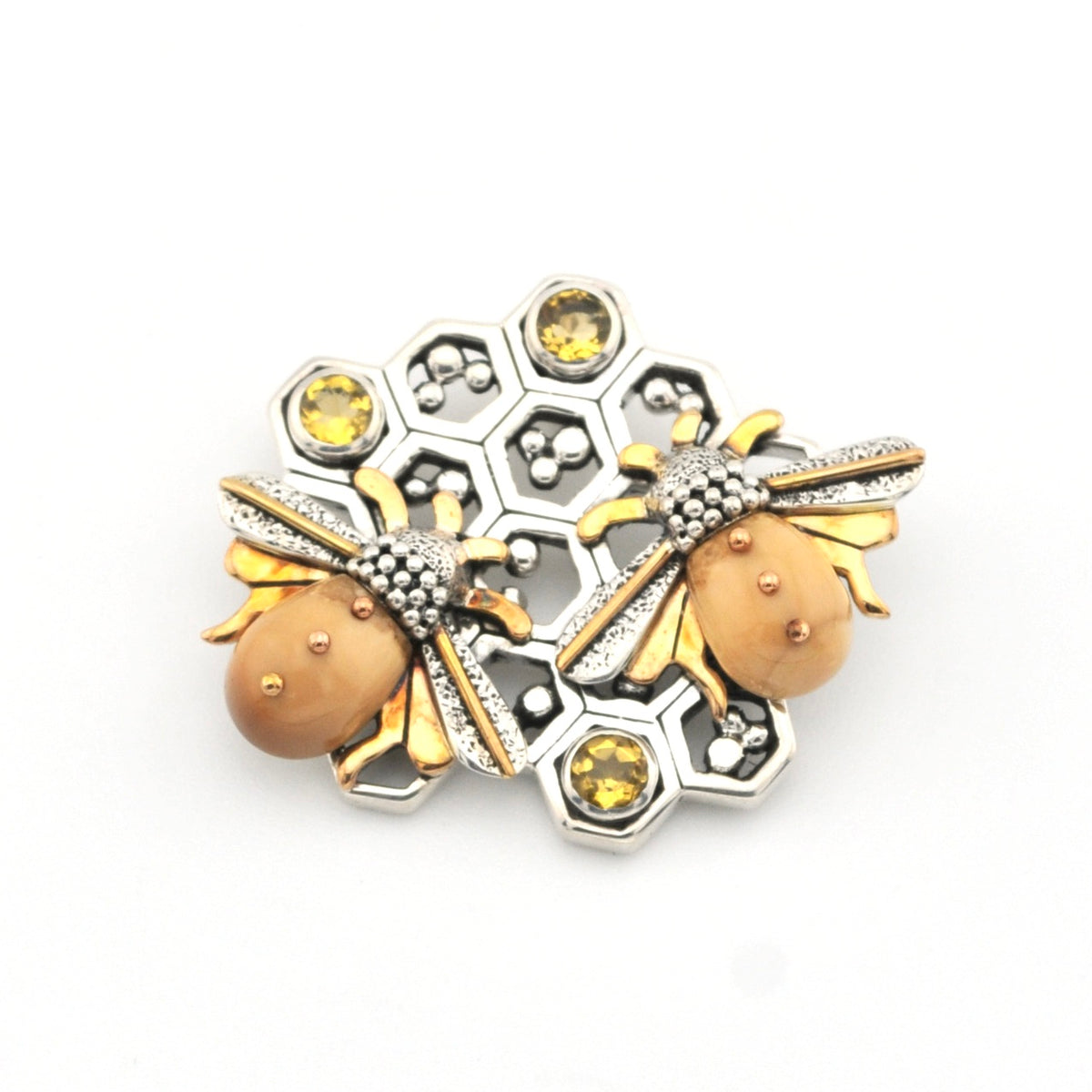 Sterling Silver Honey Hive Citrine Fossil Ivory Pendant