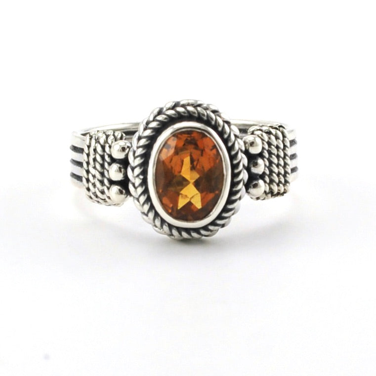 Alt Veiw Sterling Silver Citrine 6x8mm Oval Bali Ring