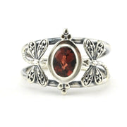 Sterling Silver Garnet 5x7mm Oval Dragonfly Ring 