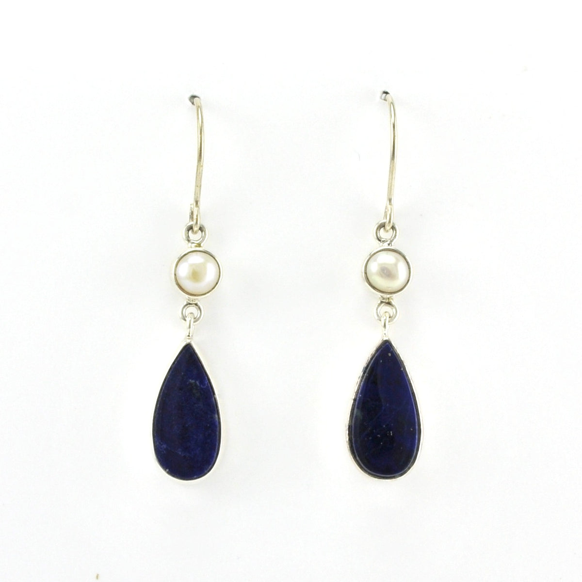 Alt View Sterling Silver Pearl Lapis Dangle Earrings