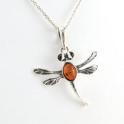 Alt View Sterling Silver Amber Dragonfly Necklace