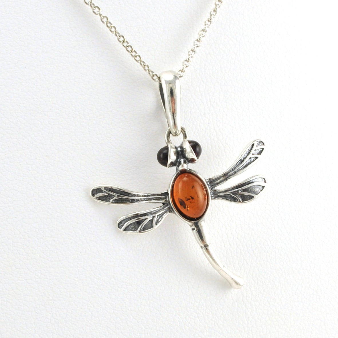 Alt View Sterling Silver Amber Dragonfly Necklace
