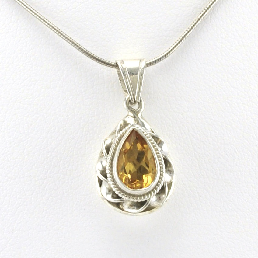 Alt View Sterling Silver Citrine 6x9mm Tear Pendant