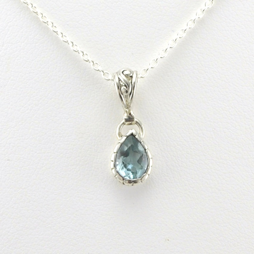 Alt View Sterling Silver Blue Topaz Tear Necklace