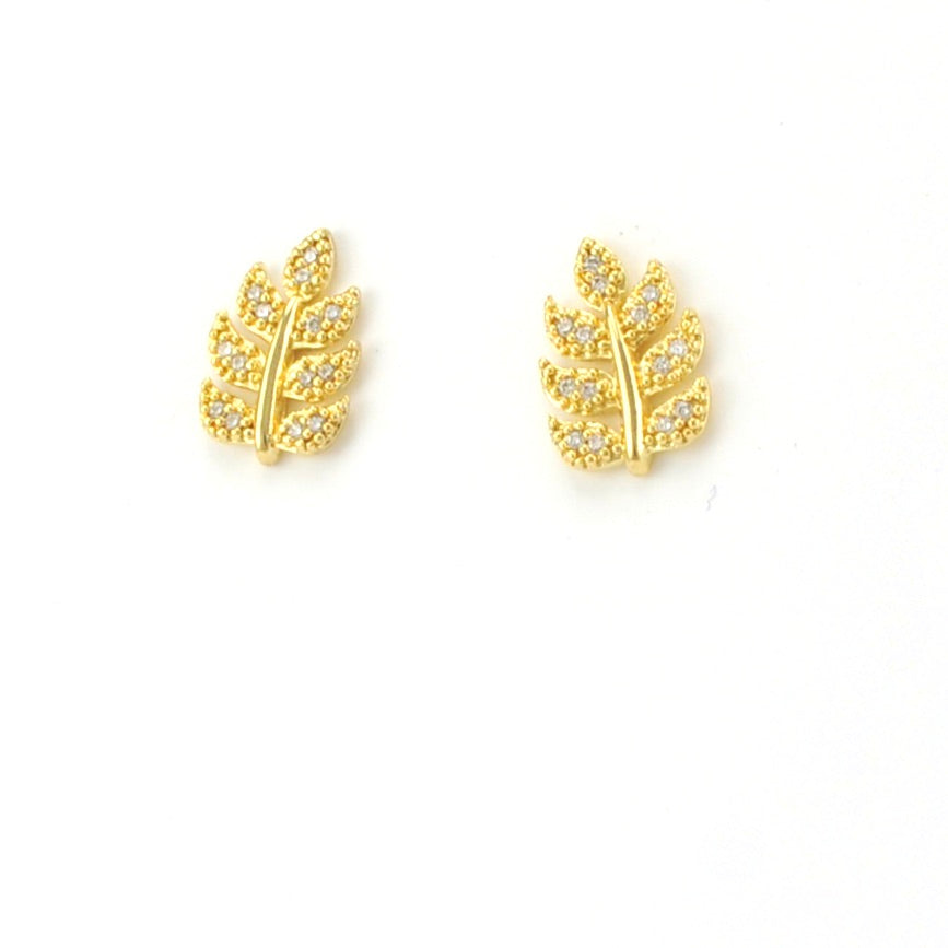 18k Gold Fill Cubic Zirconia Leaf Stud Earrings