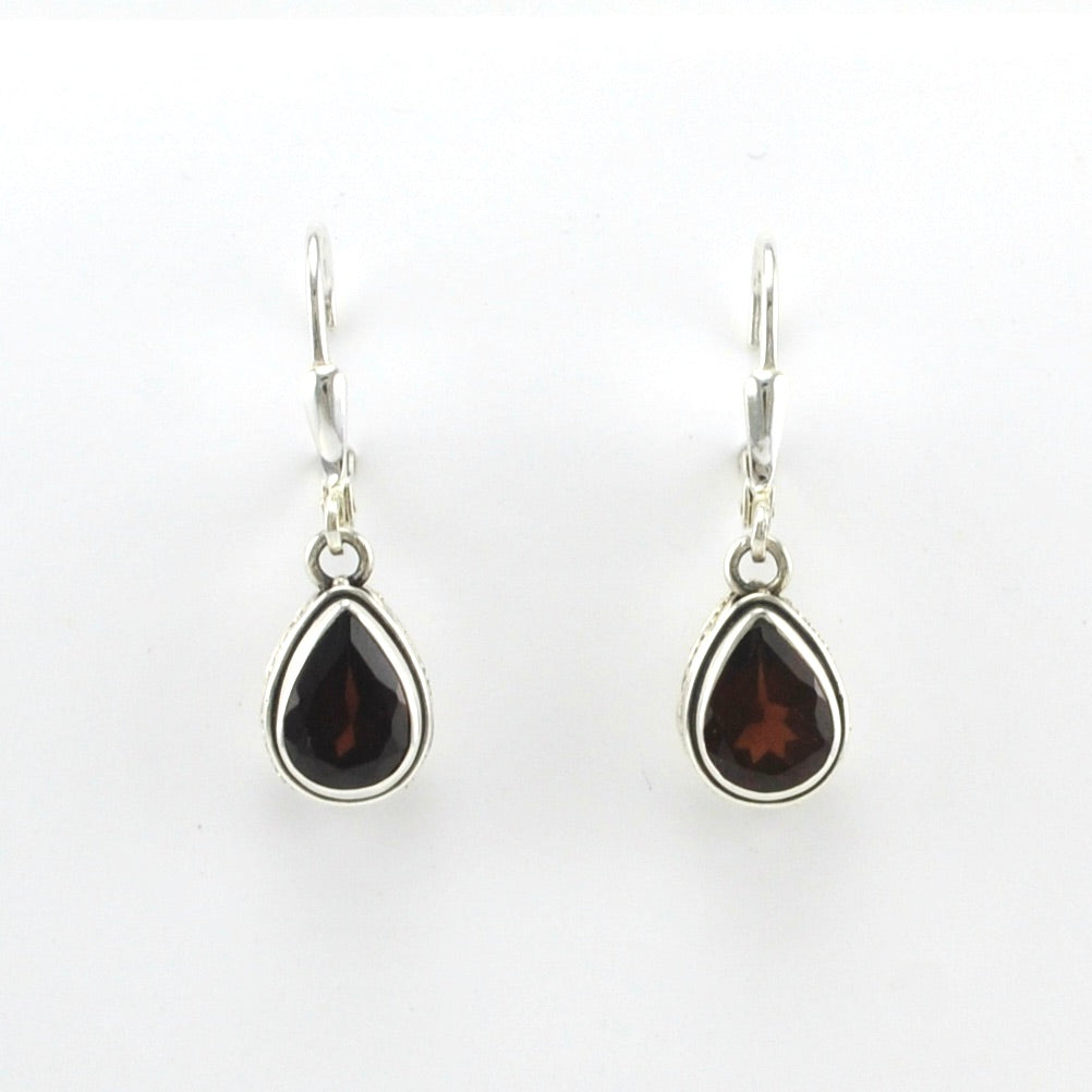 Alt View Sterling Silver Garnet 6x8mm Tear Bail Dangle Earrings