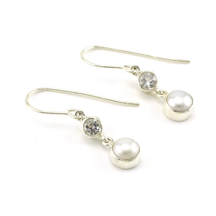 Sterling Silver Pearl White Topaz Dangle Earrings