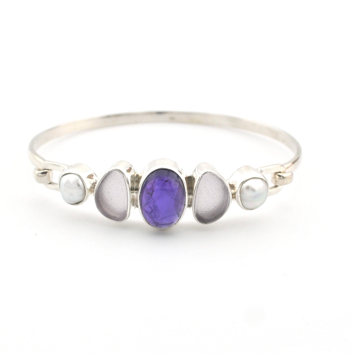 Sterling Silver Amethyst Pearl Sea Glass Bracelet