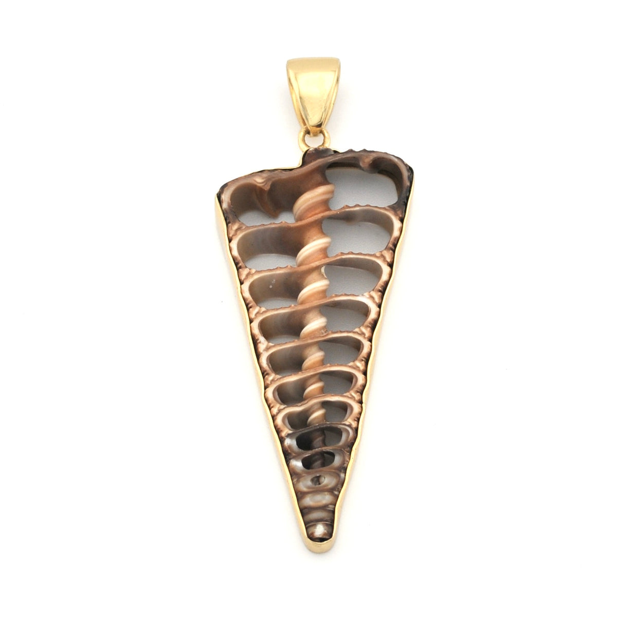 Gold and bronze pendant on a white background
