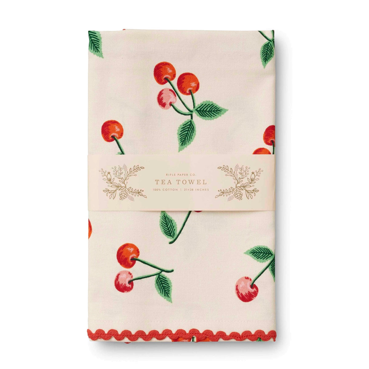 Tea towel with cherry design on a white background