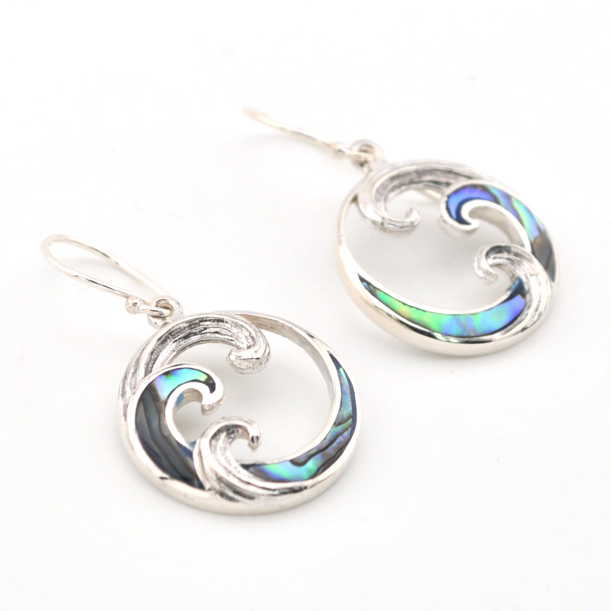 Close Up Abalone Wave Dangle Earrings