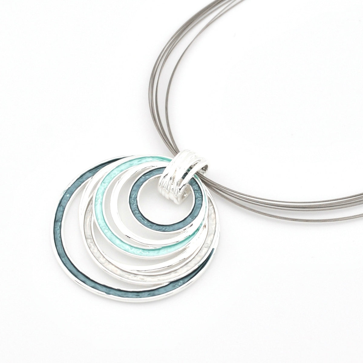 Close Up Teal Multi Circle Pendant Necklace