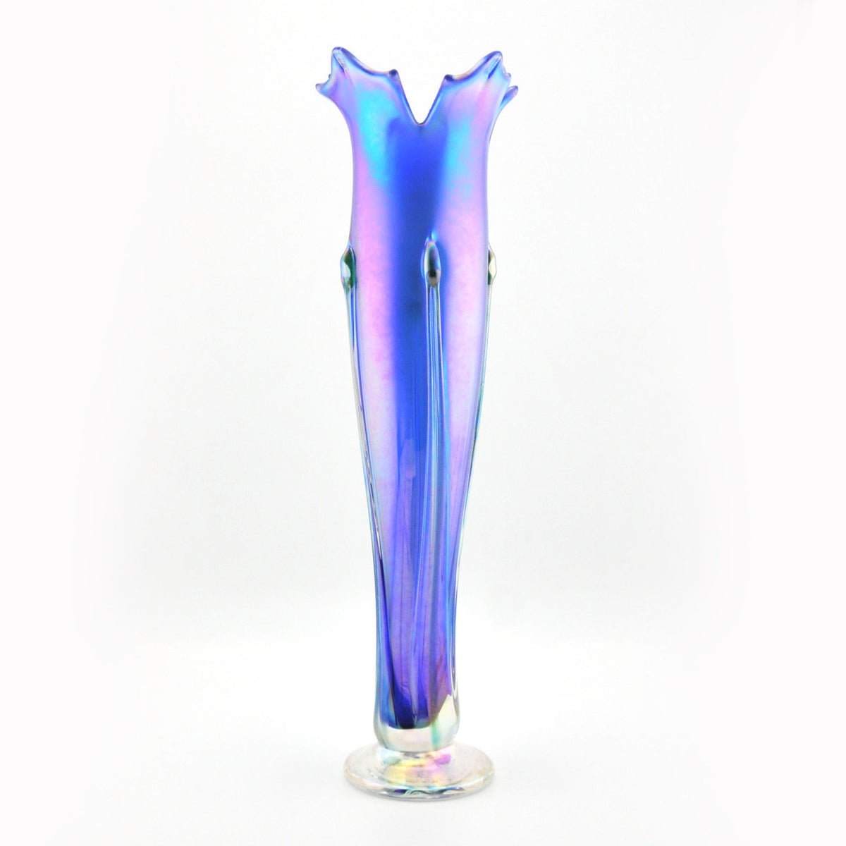 Iridescent glass vase on a white background