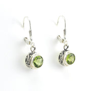Side View Sterling Silver Peridot 6mm Round Bali Dangle Earrings