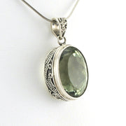Side View Sterling Silver Green Amethyst 13x20mm Oval Bali Pendant