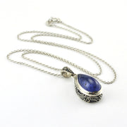Close Up Sterling Silver Tanzanite 9x14mm Cabochon Tear Bali Necklace